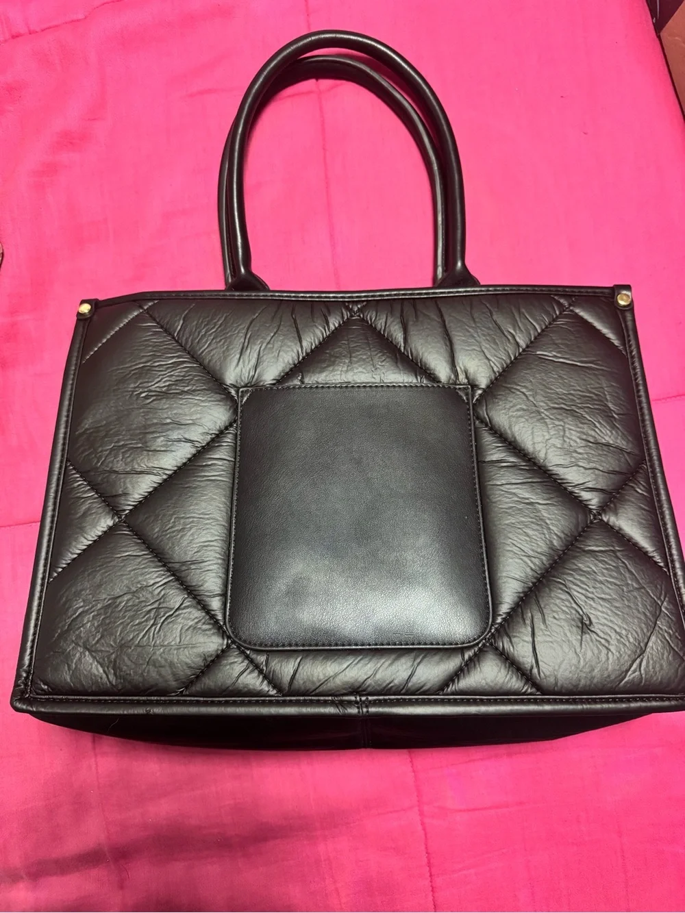 Montana West Black Quilted Faux Leather Top-Handle Tote